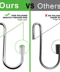 Image comparing Heavy Duty S Hooks 2.4 Inch 30 Pack For Hanging Pots Utensils Jeans Clothes Bags Hats Towels Plants And More Strong Metal Hangers, with polished and unpolished ends.