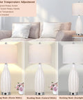 27 Inch Ceramic Table Lamp Set Of 2 With USB Port 3 Color Temperature White Rattan Texture in living room setting