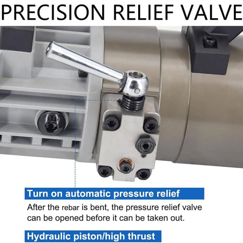 Precision relief valve close-up on Heavy Duty Electric Rebar Bender With Hydraulic System And Portable Storage Case.
