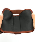 Inside view of Genuine Leather Buttstock Cheek Rest With Rifle Shell Holder and Quick Access Ammo Slot, brown and black leather.