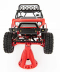 Front view of RC car with SCX24 Servo Steering Upgrade Kit With Metal Mount Bracket And Horn For RC Cars And Boats High Precision Metal Gear Durable Brass Build Easy Bolt On Install Axial Compatible Upgrade Parts Black installed.