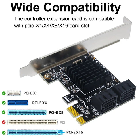 Four Port PCIe SATA Expansion Card With 6Gbps SATA 3.0 Controllers, Includes Four Cables And Low Profile Bracket, Bootable Non RAID Desktop PC Disk Drive Controller, Easy Install And High Speed Storage Upgrade, PCIe x1/x4/x8/x16 compatible card with metal bracket