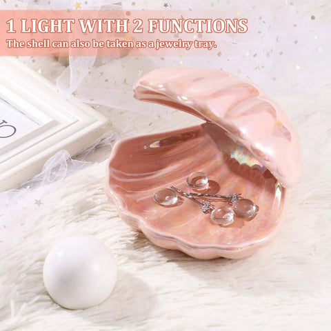Ocean Inspired Pearl Light LED Seashell Lamp for Nightstand and Desk Ceramic Shell Glow Portable Pink Night Light open