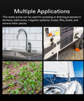 Collage showing multiple applications of Boss Level High Flow 115VAC Diaphragm Water Pump, including kitchens, RVs, and yachts.