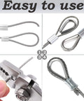 Close-up of One Eighth Inch 304 Stainless Steel Wire Rope Kit 100 Feet With Loop Sleeves And Thimbles for DIY projects.