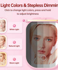 Ultra Slim LED Pocket Mirror With 1X And 3X Magnification showcasing 3 color dimming lights: white, natural, and warm.