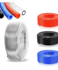 Heavy Duty Black Polyurethane Air Compressor Hose 100 Meter Roll High Pressure Pu Tubing With 12 By 8 Mm Dimensions visible in multiple colors.