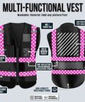 Keep Your Day Crew Looking Fly And Ready For The Grind This High Visibility Reflective Work Vest Packs Premium Snag Free Multi Pockets And Quick Custom Logo Printing For Road Jobs Or Night Shift Hustles - Multi-functional vest with high-visibility fabric, pockets for tools and mic, and checkerboard reflective strip.