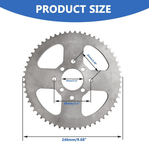 Go Kart Rear Sprocket Kit 60T 420 Chain With 1 Inch Bore And One Quarter Inch Keyway, 8 Hole Hub, size diagram