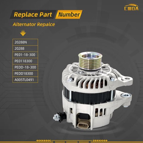 Front view of 12V 100A High Output Replacement Alternator with 6 Groove Pulley for Mazda CX5 CX3 MX5 Miata and Toyota Yaris Yaris iA Scion iA.