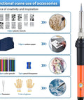 All In One Wood Burning Kit For Adults With Gloves 130 Piece Pyrography Pen Tool Set showing soldering pen and accessories.