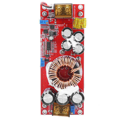 1500W Boost Converter Step Up Module DC To DC Adjustable Voltage Regulator 10V To 97V Output with copper inductor and capacitors.