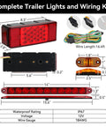 12V LED Trailer Light Kit IP67 Waterproof, brake stop turn lights, rectangular design, wiring kit for boat and utility trailers.