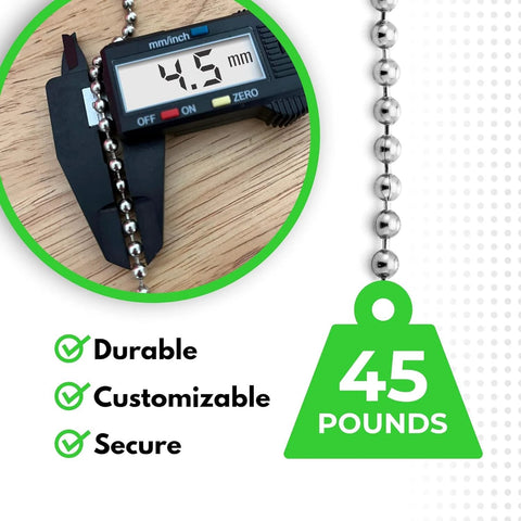 4.5mm bead measured for Ten Ball Chain Spool 100 Feet Nickel Plated Steel Beaded Chain For Pull Chain Jewelry Crafts Labeling