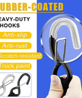 Close-up of rubber-coated heavy-duty S-hooks from Heavy Duty Kayak Tie Down Straps Kit With Bow And Stern Loops And Easy No Knot Setup