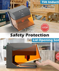 2.5W Laser Engraver Portable Cutter With Acrylic Enclosure, 100x100mm Engraving Area, safety features shown