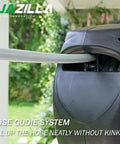 Retractable Garden Hose Reel With 100 Ft 5/8 Inch Hose Wall Mounted 180 Degree Swivel Bracket in use close-up