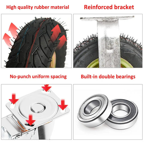 Heavy Duty Swivel Casters With Thick Rubber Pneumatic Wheels 4 Pack Silent Rolling Tool Cart Tires For Heavy Load Industrial Trolleys Built Tough To Handle Any Job And Rolls Like Butter Daily