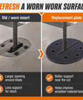 Comparison of old and new Drop In Throat Plate For Rikon 14 Inch Band Saw Model 10 353 Table Insert Replacement Reduced Blade Gap