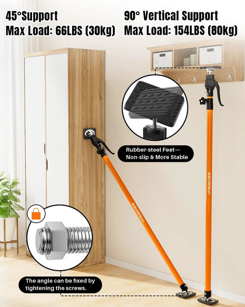 HOLOTHURIAN cabinet jack support poles, 2-pack, adjustable 49.2–114.2 in, orange with rubber feet