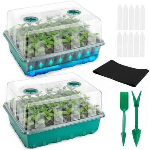 Two Pack Self Watering Seed Starter Tray Kit With 96 Cells Humidity Vented Domes And Tall Lid For Indoor Seed Germination