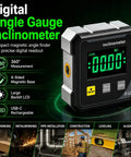 Straight Up Digital Angle Finder Protractor With Hella Strong Magnetic Base And Dead On 4X90 Degree Readings Featuring A Badass LED Screen for precise angle measurement.