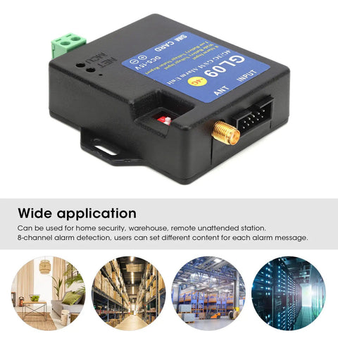 Straightforward Plug In Setup For Eight Channel Alert Module features 4G connectivity, compact black design for versatile property security.