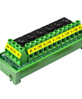 Beefy Six Channel DC Power Distribution Strip With DIN Rail Mount And Rocker Switches, 0 To 50V, 30A Total, Each Channel Up To 10A, 6 Outputs