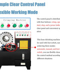 Control panel of No Hassle Electric Hydraulic Hose Crimping Machine With 10 Die Set shows buttons for crimping, open, and power.