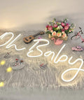 Oh Baby Neon Sign 38x15 Inches Light Up Backdrop Dimmable For Gender Reveal Wedding Birthday Party Decor on table