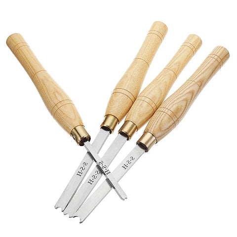 Pro Grade 4Pc Wood Bead Turning Tool Set Featuring Sharp High Speed Steel Lathe Chisels for nailing sweet shapes and rounds.