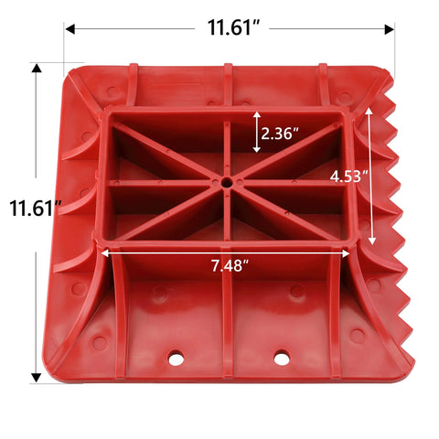 Seven Sparta red PP base stand for Hi-Lift jack; off-road accessory with 11.61" outer base and 7.48" inner width.