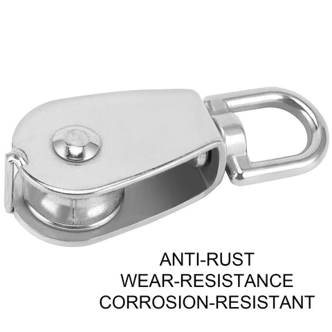 Heavy Duty 304 Stainless Steel Single Pulley Block With Rotatable 360 Degree Roller And Rings, Smooth Rust Resistant Rope Lifting Pulley System Built For Tough Jobs And Heavy Loads, 304 stainless steel pulley block with ring, anti-rust