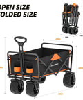 Heavy Duty 350 Lbs Collapsible Wagon For Camping And Travel Outdoor Folding Utility Cart dimensions and folding view