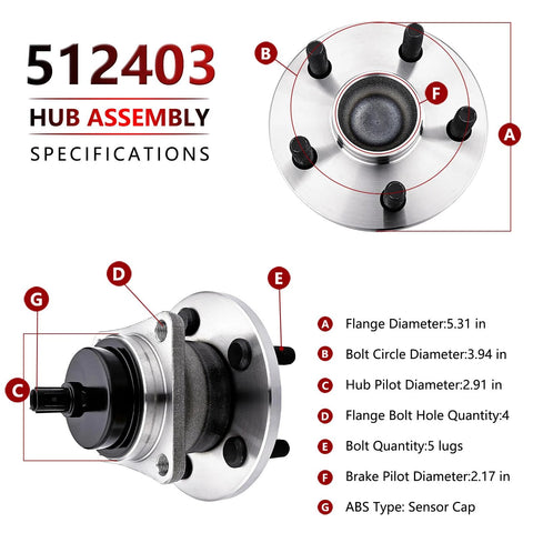 Specifications of Pair Rear Wheel Bearing And Hub Assembly For 2009 2010 Pontiac Vibe 2009 2019 Toyota Corolla And 2009 2014 Toyota Matrix FWD Durable Replacement Wheel Hub with ABS cap