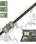 0 To 8 Inch Digital Caliper With Large LCD Screen Electronic Micrometer Inch Fraction Millimeter Readout Auto Off Heavy Duty Metal Caliper For Pros Engineers And Carpenters Precision Measuring Tool with case and splash background