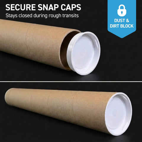 Heavy-Duty 2.5 X 12 Mailing Tube For Arts And Documents with secure white end caps, kraft material, shown at an angle