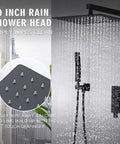 10-Inch Ceiling Mount Rainfall Shower System with All-Metal Handheld Sprayer in Matte Black with water flow and easy-clean nozzles