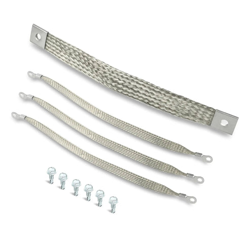 Heavy Duty Engine Ground Straps Kit With Braided Ground Wires For Battery Starter Chassis And Frame, 315 Amps, 1/0 AWG, Pre Terminated