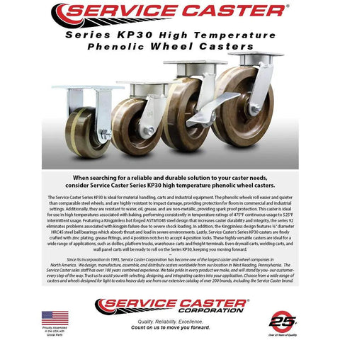 Tough As Nails Kingpinless High Temperature Phenolic Caster Set Of Four With Six Inch Brown Wheels, two swivel and two rigid mounts.