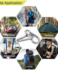 Beefy Heavy Duty Stainless Steel Carabiner Clips 3.15-Inch Large 5 Pack 600 Lb Load Capacity Spring Snap Locking Hooks For Gym Use Outdoor Camping Hiking Plant Hanging And More various uses illustrated