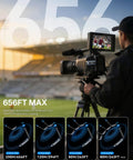 Cameraman using Dope Wireless HDMI Transmitter And Receiver Extender Kit With LED Screen, 656 Ft Range, for a live broadcast.