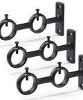 Three Piece Adjustable Curtain Rod Brackets Set With Double Wall Mount Holders for 5/8 to 1 Inch Rods, durable black finish