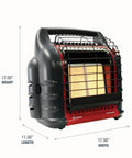 Front view of 18000 BTU Big Buddy Pro Series Radiant Heater For Indoor And Outdoor Use Heats Up To 450 Sq Ft Clean Burning And Nearly 100 Percent Efficient With Adjustable 4000 To 18000 BTU Output showing dimensions