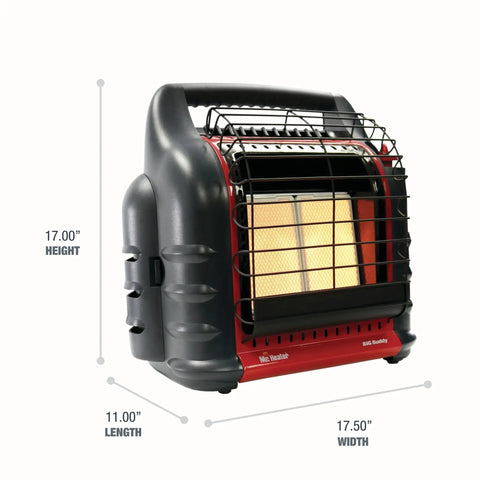 Front view of 18000 BTU Big Buddy Pro Series Radiant Heater For Indoor And Outdoor Use Heats Up To 450 Sq Ft Clean Burning And Nearly 100 Percent Efficient With Adjustable 4000 To 18000 BTU Output showing dimensions