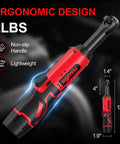 Cordless Ratchet Wrench Kit With LED Light, 12V Workhorse Power Tool Kit, Three Eighths Inch Drive, ergonomic design