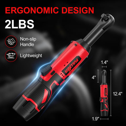 Cordless Ratchet Wrench Kit With LED Light, 12V Workhorse Power Tool Kit, Three Eighths Inch Drive, ergonomic design