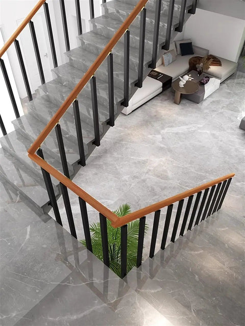 Heavy Duty Black Iron Balusters 8 Pack Rust Resistant Railing Spindles With Secure Flat Brackets Hella Tough Deck Stair Guardrails with wooden handrail