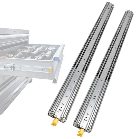 1 Pair Noiseless 76 Inch Side Mount Drawer Slides With Lock For Steel Furniture, Heavy Duty 500 Pound Ball Bearing Tracks, Easy Install