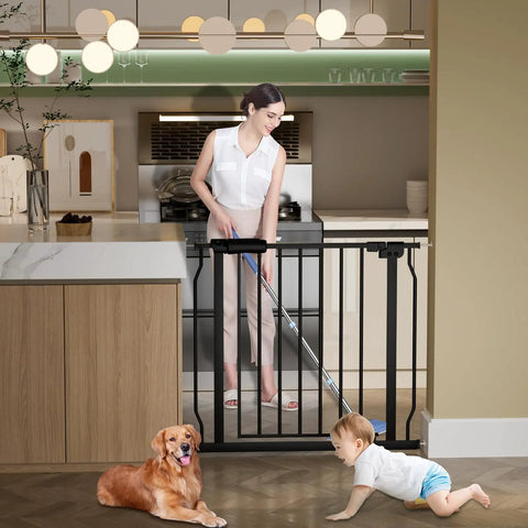 Extra Wide Baby Gate For Stairs And Doorways With Pressure Mount, Walk Through Swing Door, Tall Indoor Safety Gate for Kids and Pets